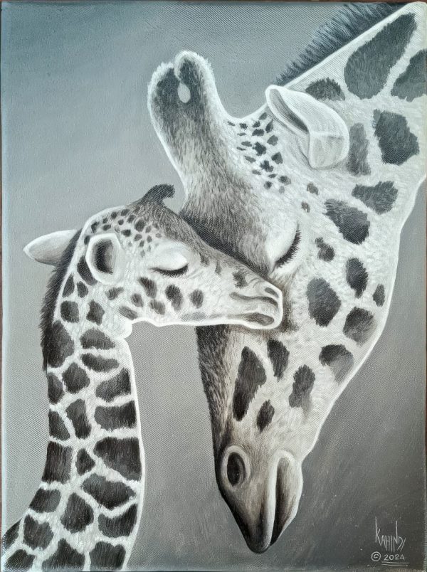 endless love of a giraffe mother with child